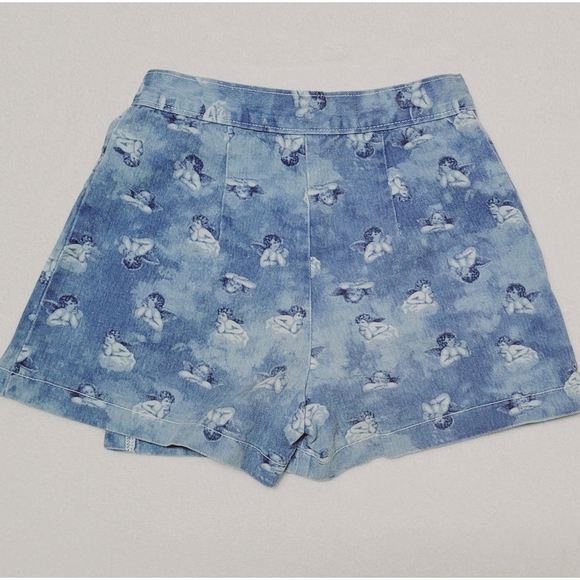 Rare Vintage 90s Niki-Lee Angelic Cherub Print High Waisted Denim Mini Skort S - Picture 7 of 11